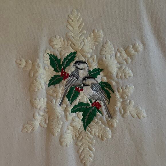 Vintage 90s Cottagecore Christmas Mistletoe Birds Snowflake Crewneck Sweatshirt - Picture 3 of 6
